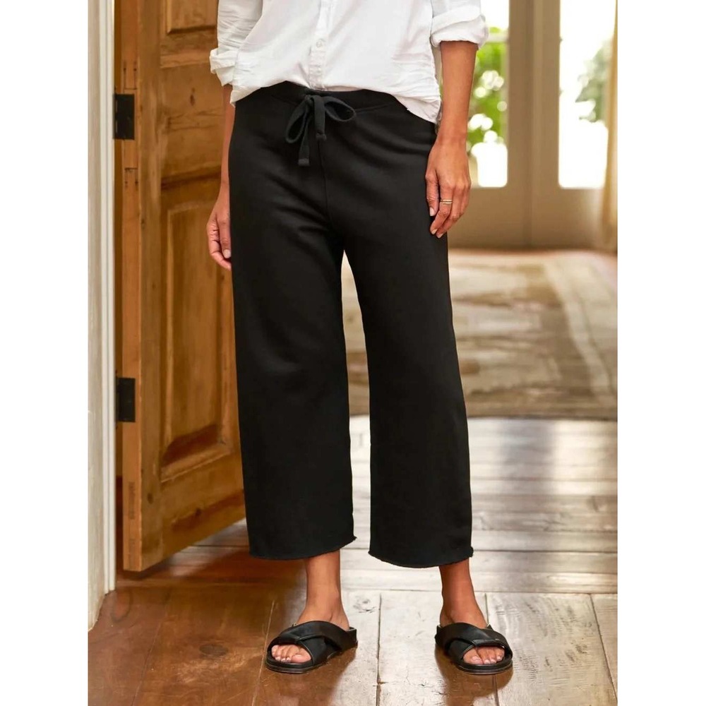 Frank & Eileen Tee Lab Catherine Cropped Wide Leg Sweatpants Medium Black